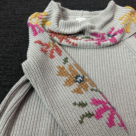 Sundance Cowl Neck Sweater Embroidered Womens Large L Floral Gray - Picture 5 of 7